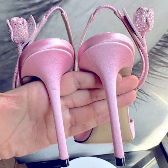 🌺 MACH & MACH🌺 Wonder Tulip Satin Slingback Pumps Size: 40 - Picture 12 of 17